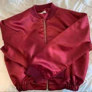 RED SILKY BOMBER JACKET